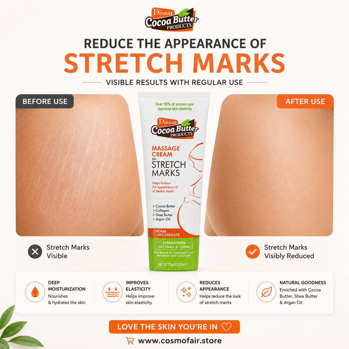Disaaar Cocoa Butter Massage Cream for Stretch Marks 125g |cosmofair